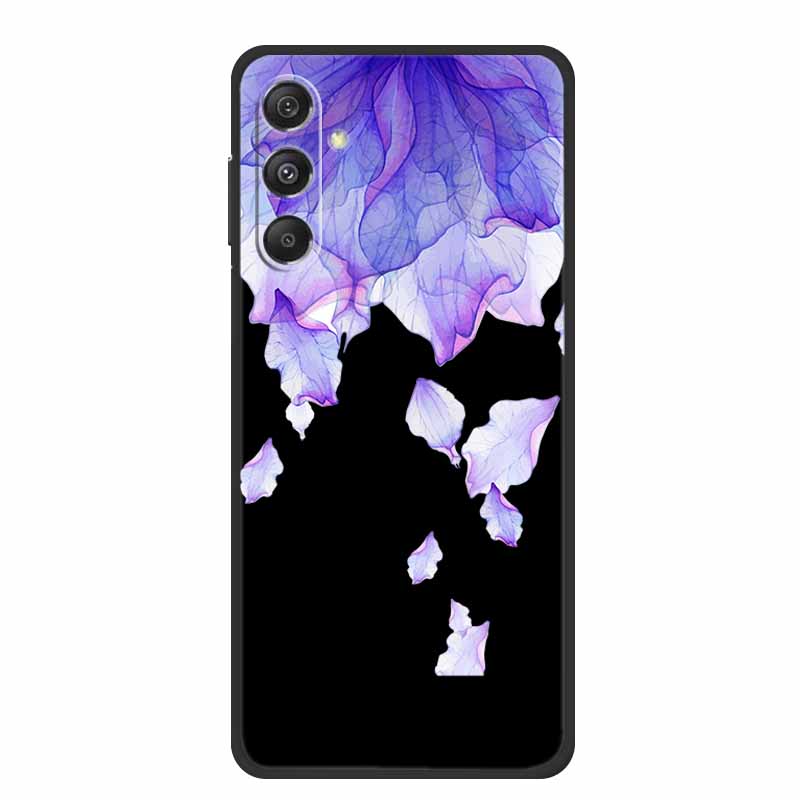 Чехол для Samsung Galaxy M36 A17 5G Цветок Черный Силикон Мягкая Задняя Крышка Для Samsung Galaxy S25 FE Plus Чехол для Телефона Coque Мультяшный