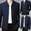 Men Jacket Lapel Solid Color Mid-aged Elderly Men Long Sleeve Zipper Closure Straight Formal Business Casual Soft Spring Fall Daily Coat