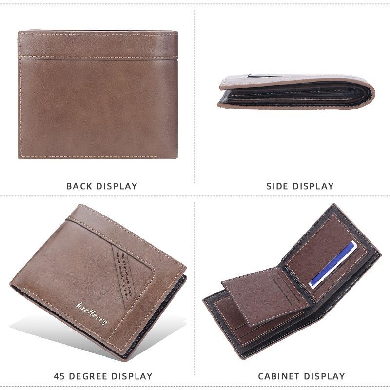 Baellerry Classic Brand Design Men Short Wallets Artificial Leather Vintage Business Bifold Wallet Fashion Card Holder Purse