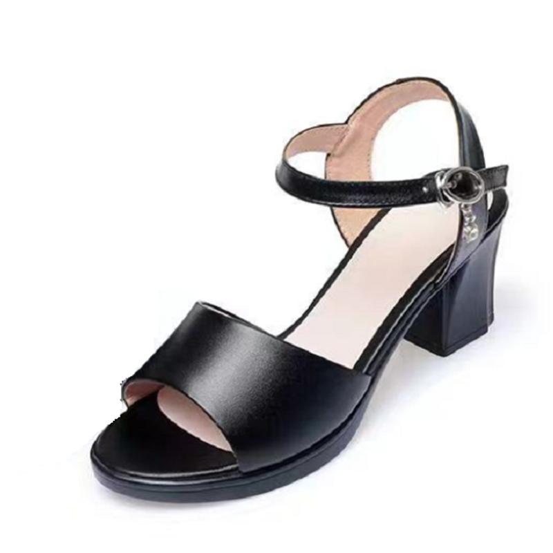 Женская мода милые черные туфли с открытым носком на квадратном каблуке zapatos de mujer леди классические удобные весенние и летние сандалии с пряжкой a60