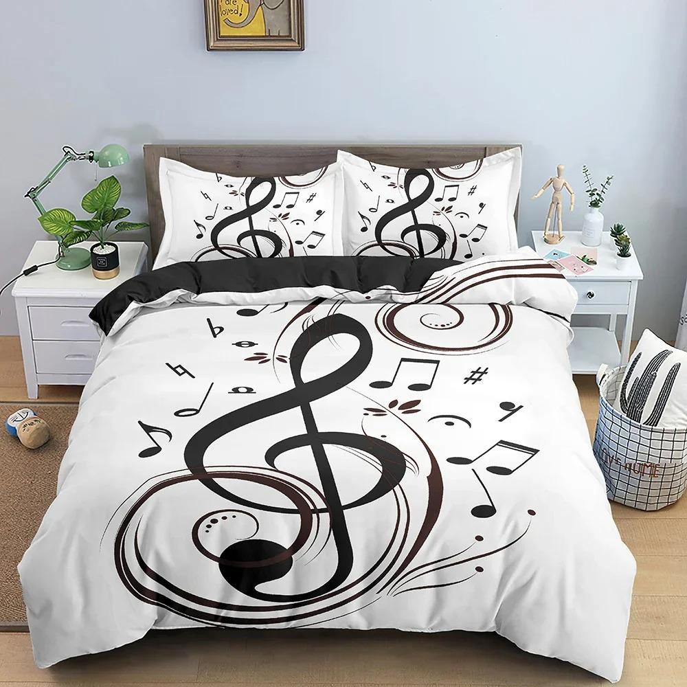 Постельное белье с нотами, 3 предмета, музыкальная тематика, пододеяльник, размер King Queen, с наволочкой, модный, психоделический, мягкий пододеяльник