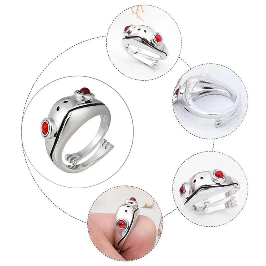 Винтажное серебряное кольцо с лягушкой, нейтральный красный гранат, лягушка, открытое регулируемое кольцо на палец
