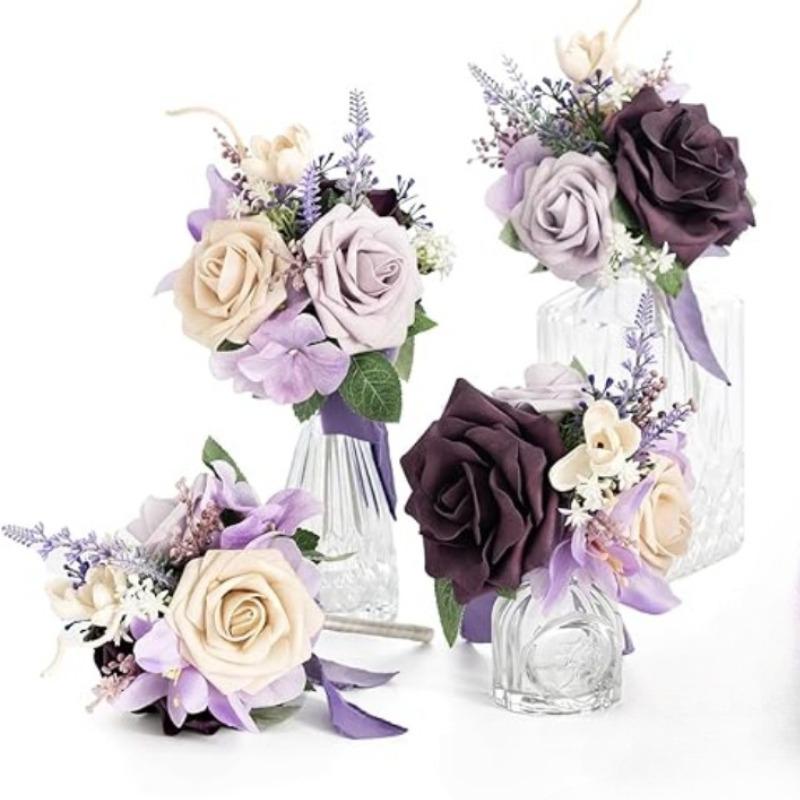 4 букета готовых маленьких цветочных свадебных цветов из пыльной розы, мини-букеты для подружек невесты, центральные украшения для свадебного стола и подружек невесты