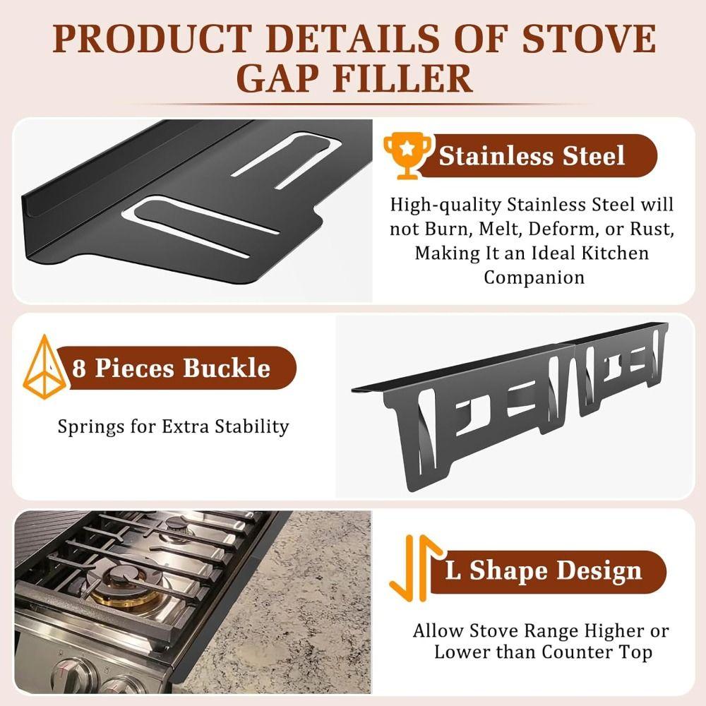 2 Pairs Black Silver Stove Gap Filler Retractable Stove Counter Gap Cover  Between Stove and Counter