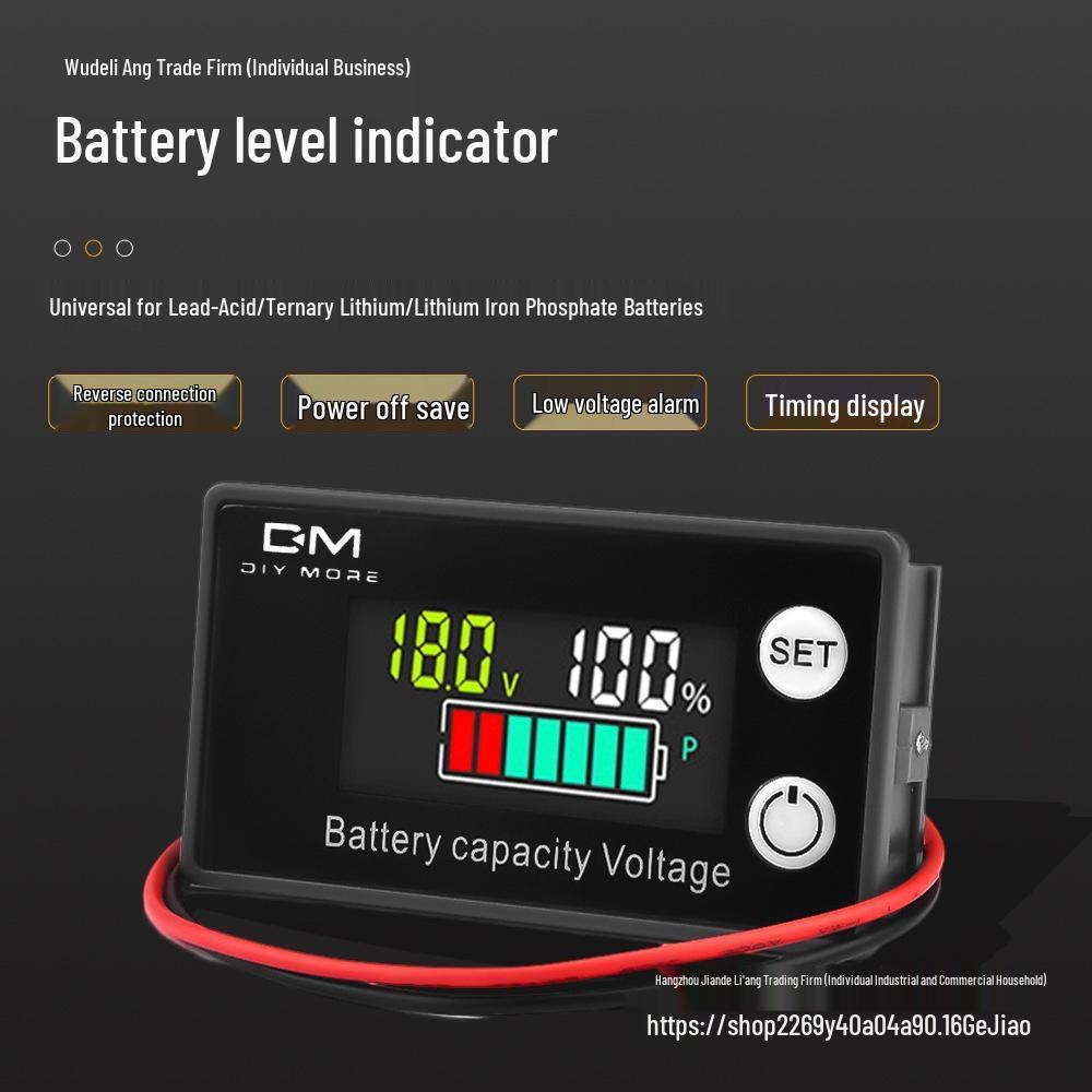 6133A LCD Digital Battery Level Voltmeter for Lead-acid & Lithium Batteries, 2-wire, DC8-100V.