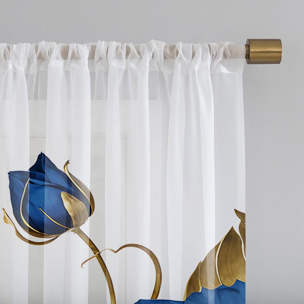 2 шт. HD цифровой синий розово-золотой листовой принт на окнах, декор для дома, стиль, украшение для гостиной, спальни, занавеска на штанге E