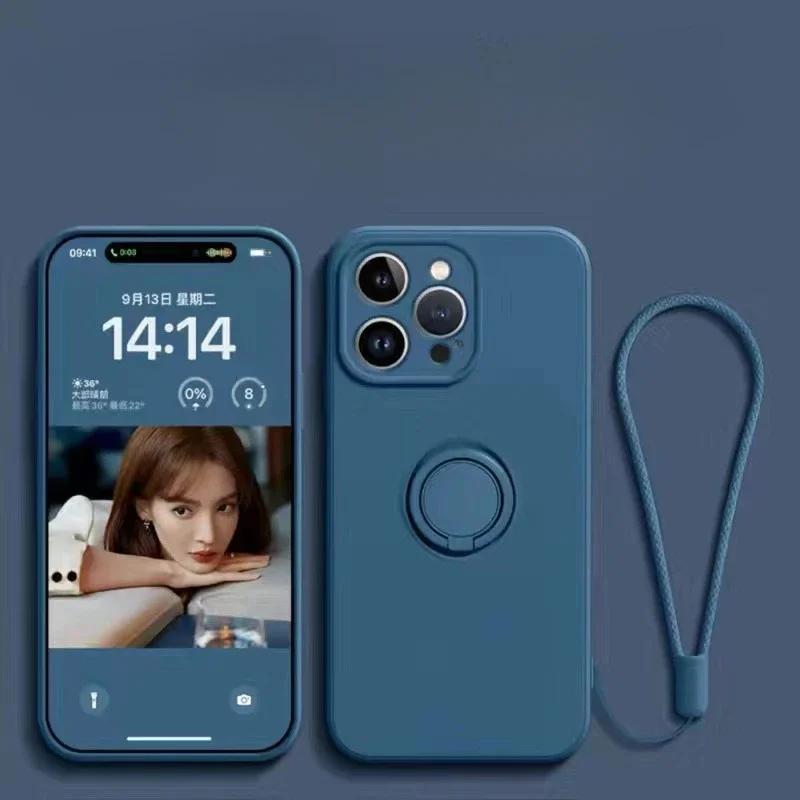 Мягкий силиконовый чехол для iPhone 16 15 Plus 13 12 Mini 14 11 Pro Max XS XR с кольцом-держателем и магнитным ремешком на запястье, защитный чехол
