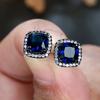 1 Pair Black Gold Color Square Cut White Blue Black Multicolor Stone Earrings Princess Stud Earrings Jewelry