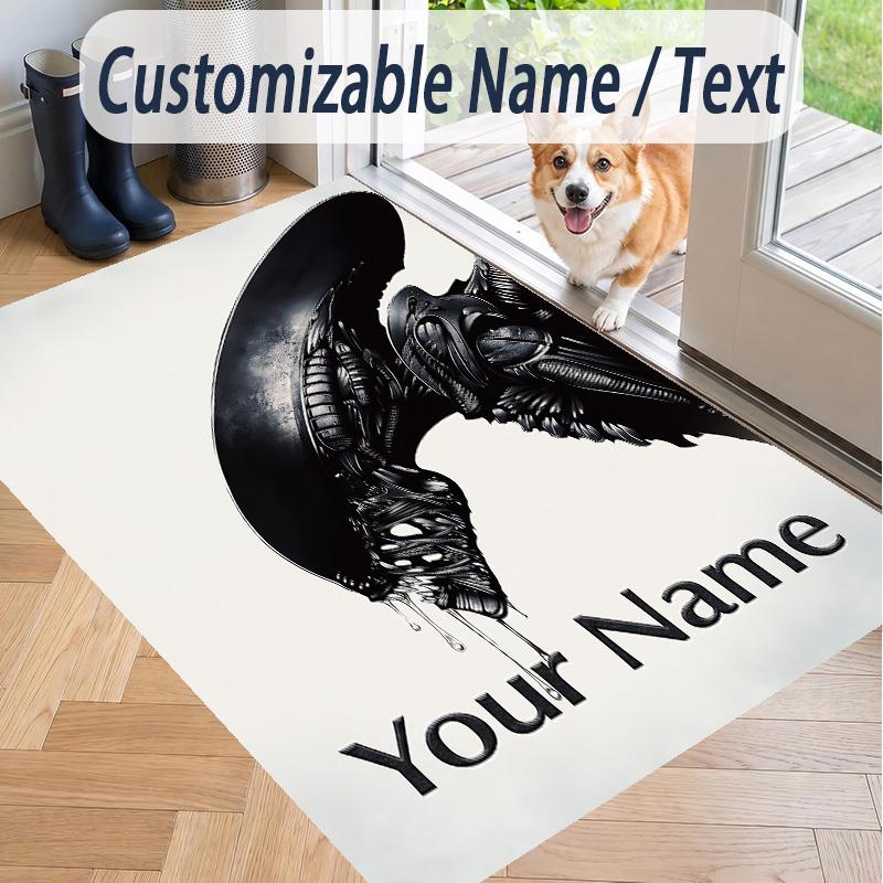 Custom Text Alien Xenomorph Pattern Floor Rug Soft Indoor Carpet Mat Living Room Bedroom