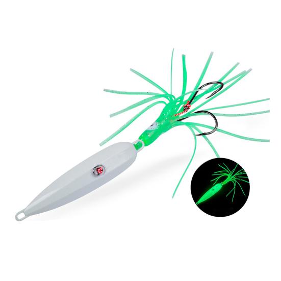 15CM/5.91G Luminous Squid Jig Hook Slow Shaking Glow-in-the-dark Squid Skirt Lure with Weight Sinker Deep Sea Trolling Fishing Bait
