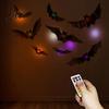 Night Glowing Atmosphere Lights 48Pcs Halloween Bats Wall Decor, LED Light Up Bats, 12 with Remote, Window Clings 6 Sizes 3D Stickers for Indoor Door