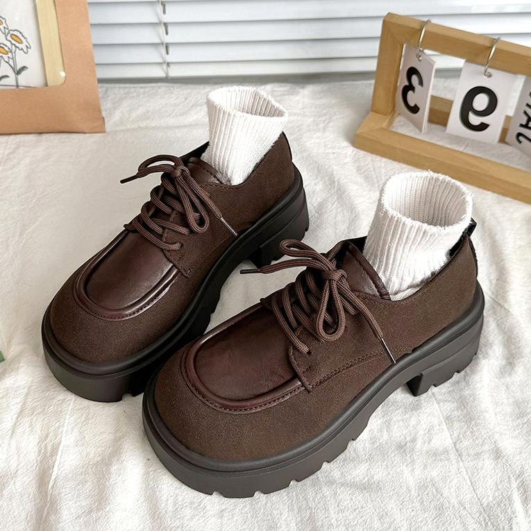 Модные ретро замшевые туфли на платформе для женщин Мэри Джейн Модные повседневные лоферы для женщин Обувь Новые оксфорды с круглым носком Туфли JK Lolita