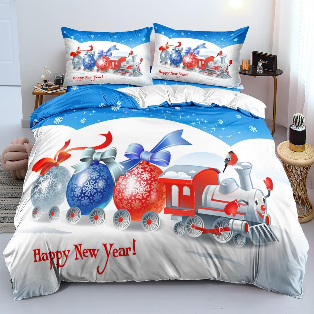Home Bedroom Cartoon Train Duvet Cover Pillow Cover for Kids Bedding Set King Size Luxury Duvet Cover Set Christmas Decorations