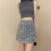 Sexy Skirt High Waist Hip Wrapped Solid Color Shiny Sequins Decor Mini Skirt
