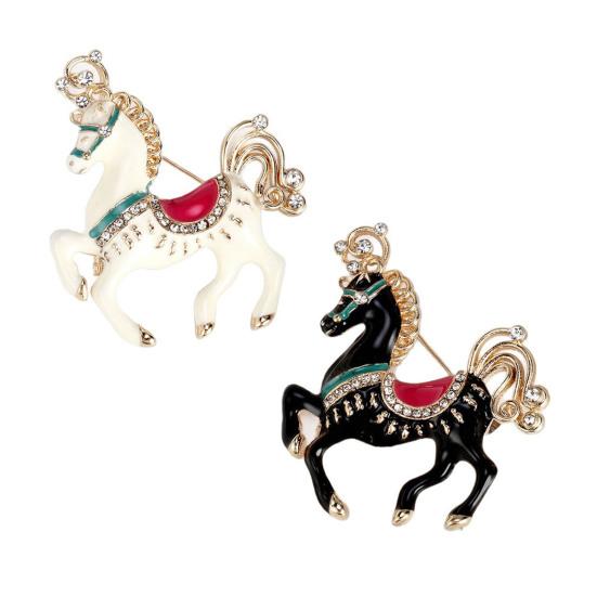 Cute Enamel Horse Brooch Rhinestone Horse Lapel Pin Alloy Animal Brooch Pin Outfit Accessory for Coats Scarves Bags