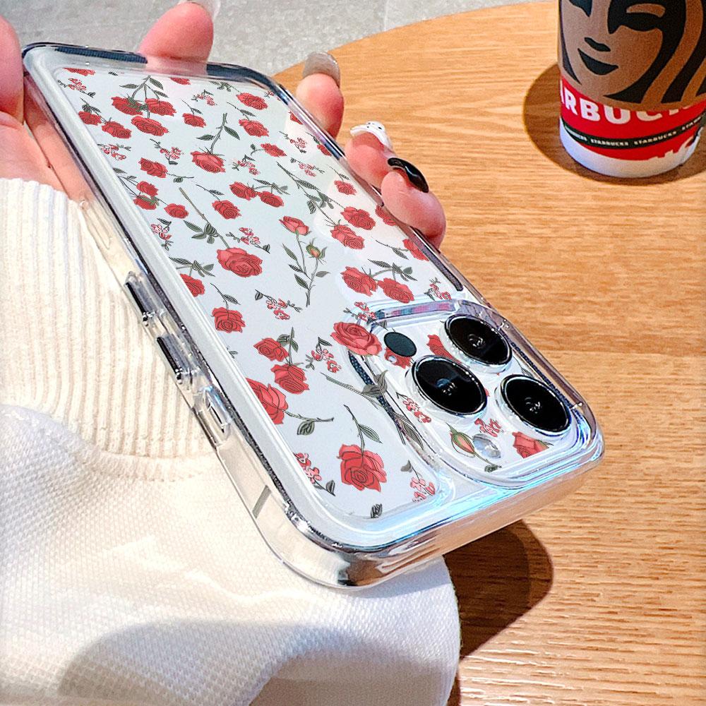 Прозрачный чехол для телефона с бесшовным узором из красных роз для IPhone 14 15 16 13 12 11 17 Pro Max 12 13 Mini Мягкая накладка