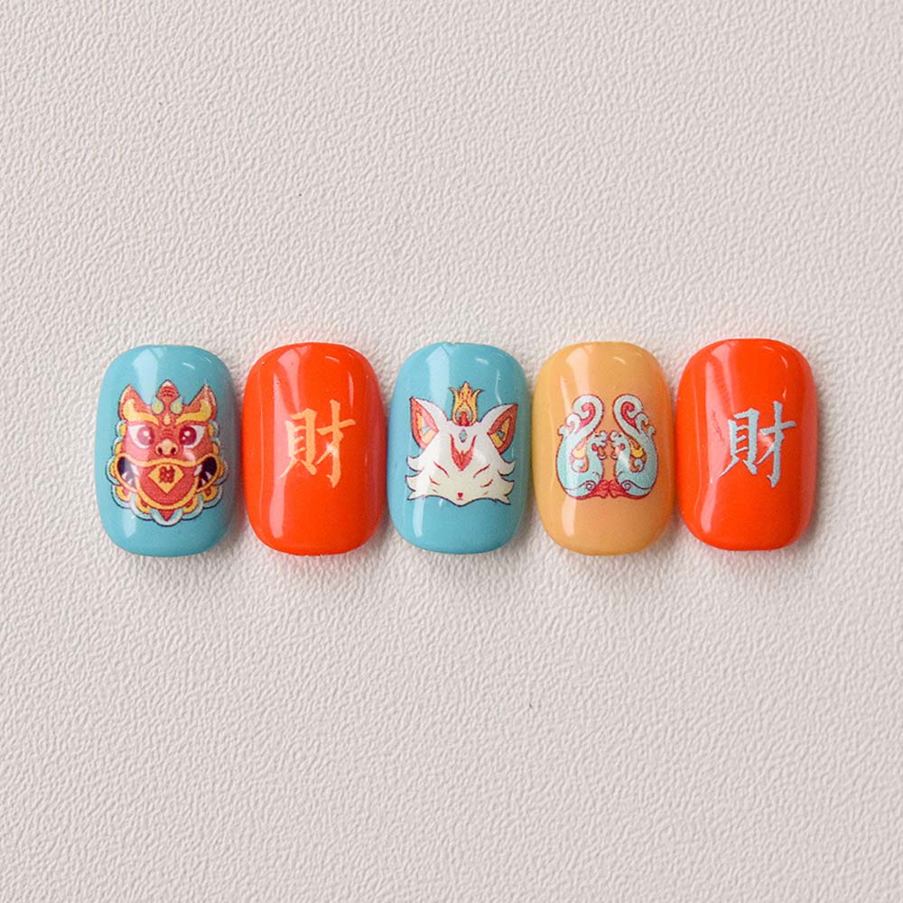 Zodiac Animals Dragon Nail Decals Lion Dance Chinese Nail Decorations  Lady