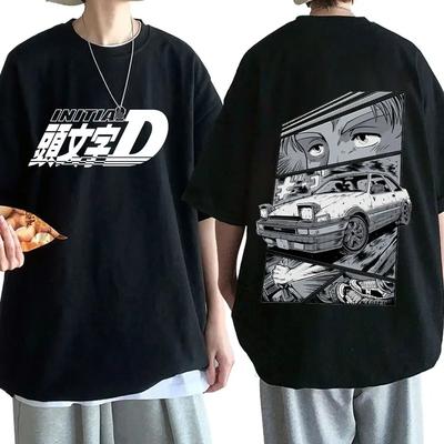 Мужская аниме-футболка Drift AE86 Initial D с двумя сторонами, с круглым вырезом и короткими рукавами, летняя повседневная футболка унисекс R34 Skyline GTR JDM Manga