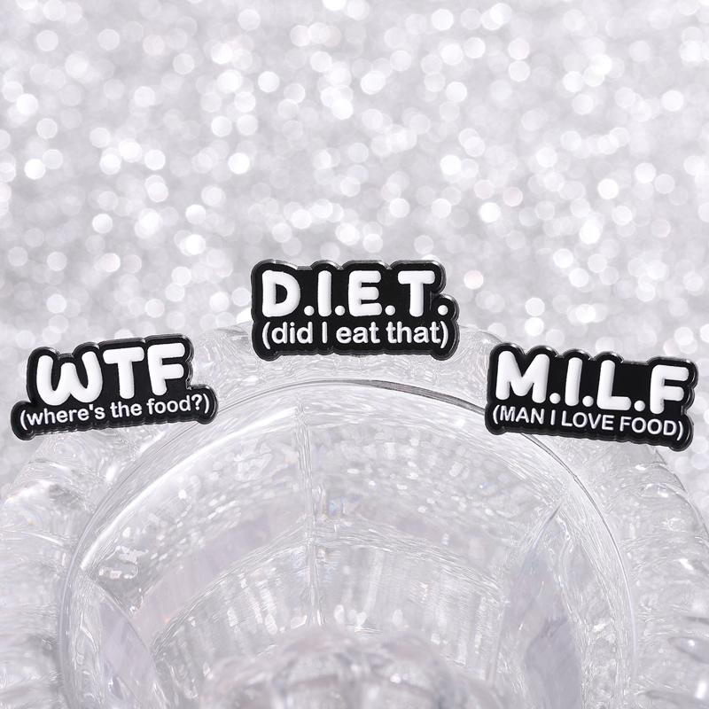 Milf Diet Wtf Enamel Pins Bat Funny Abbreviation Brooches Lapel Badges Punk Cool Jewelry Gift for Family Friends