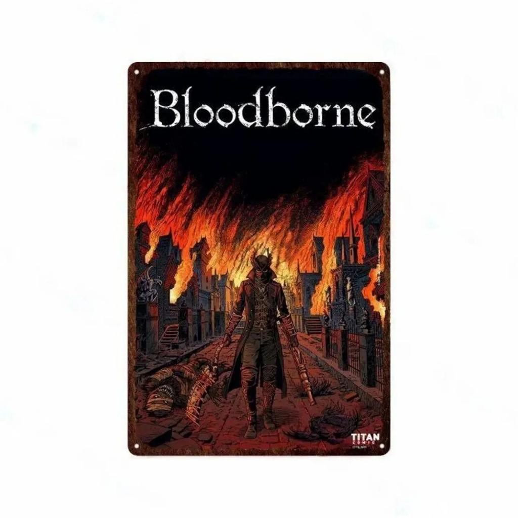 Металлическая табличка Жестяные знаки Bloodborne Настенное украшение Винтажные художественные постеры Жестяная картина для мужской пещеры Дома Кафе Игровой комнаты Клуба Бара