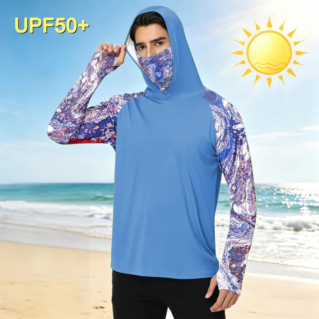 Мужская повседневная outdoor рубашка с капюшоном, длинным рукавом, защитой от солнца, принтом тай-дай, из легкой, дышащей, быстросохнущей ткани