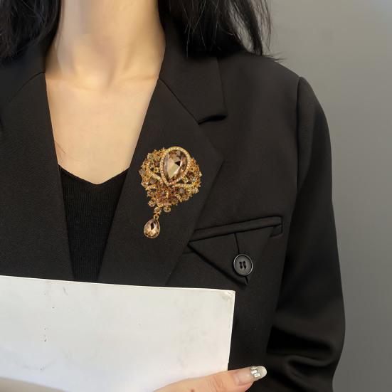 Elegant Water-drop Shape Brooch Shining Rhinestones Faux Crystal Inlaid Pin Wedding Party Badge Jewelry Gift