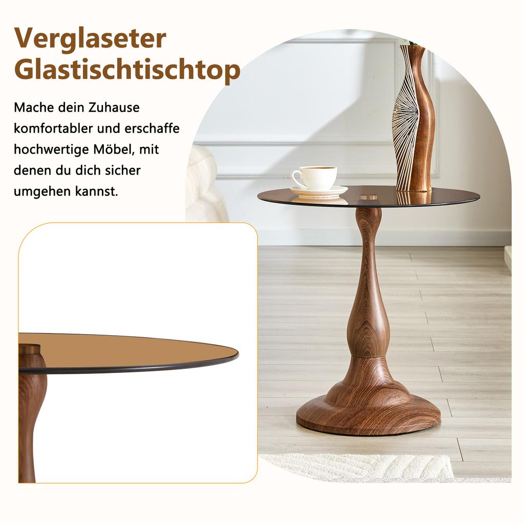Round Glass Side Table Modern, Elegant Coffee Table with Tempered Glass Top & Stable Base, Compact Sofa Table for Living Room Bedroom (Table Only)
