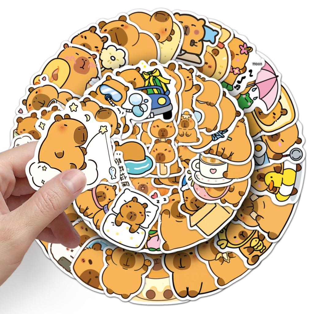 50 Мультяшных стикеров с капибарами: Милые украшения с животными для стаканов с водой и журналов