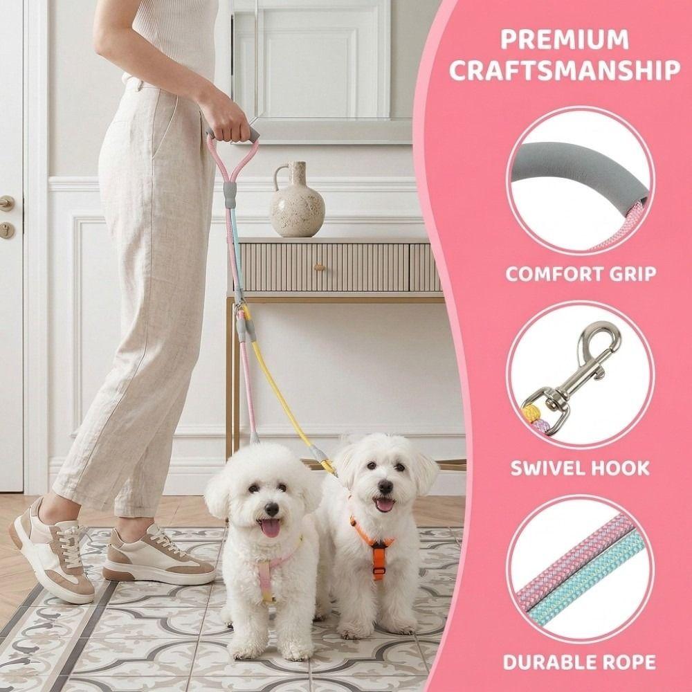 Gradient Color Dual Handle Lead 360° Swivel Dog Running Leash  Outdoor Activities