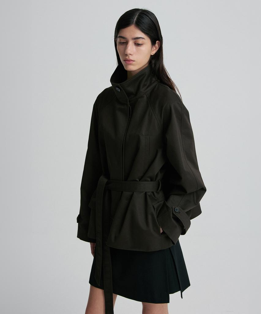 RE RHEE High-Neck Belted Cotton Trench Coat