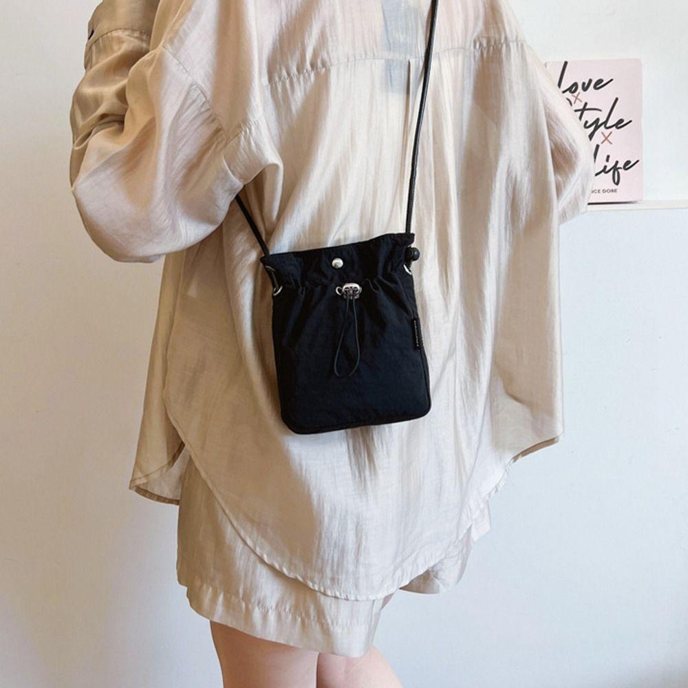 Purse Drawstring Canvas Bag Crossbody Bag Mobile Phone Bag Cute Nylon Shoulder Bag Office Worker