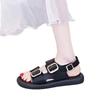 New thick-soled double-buckle sandals, retro belt buckle sandals, fashionable flat-heeled Roman beach women's shoes