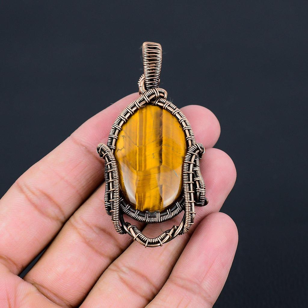 Драгоценный камень тигровый глаз, чистая медная проволока, обернутая ювелирными изделиями ручной работы