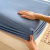 Simple Solid Color Blue Fitted Sheet Set 3Pcs Japanese Style Mattress Cover Skin-friendly Breathable Queen Size Bedding Set
