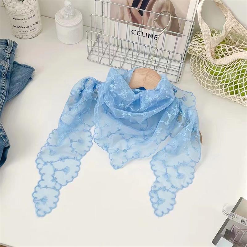 Women Lace Triangle Scarf Sweet Girls Sunscreen Scarf Spring Summer French Beach Style Hair Tie Vintage Female Lady Muslim Hijab