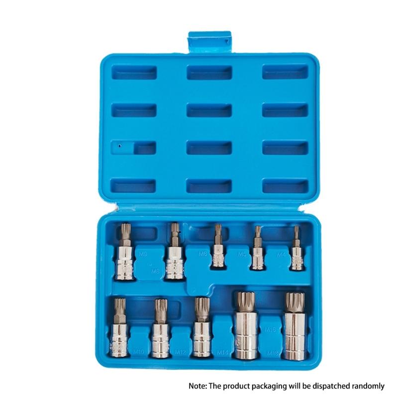 Triple Square Spline Bit Socket Set,10Pieces Set 1/2inch 1/4inch 3/8inch Drive with Carrying Case