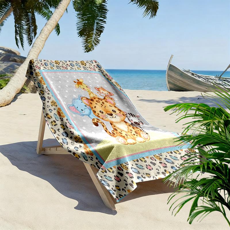 Cute Animal Puzzle Print Beach Towel, Large Soft Quick Dry Towel for Beach Camping Swimming