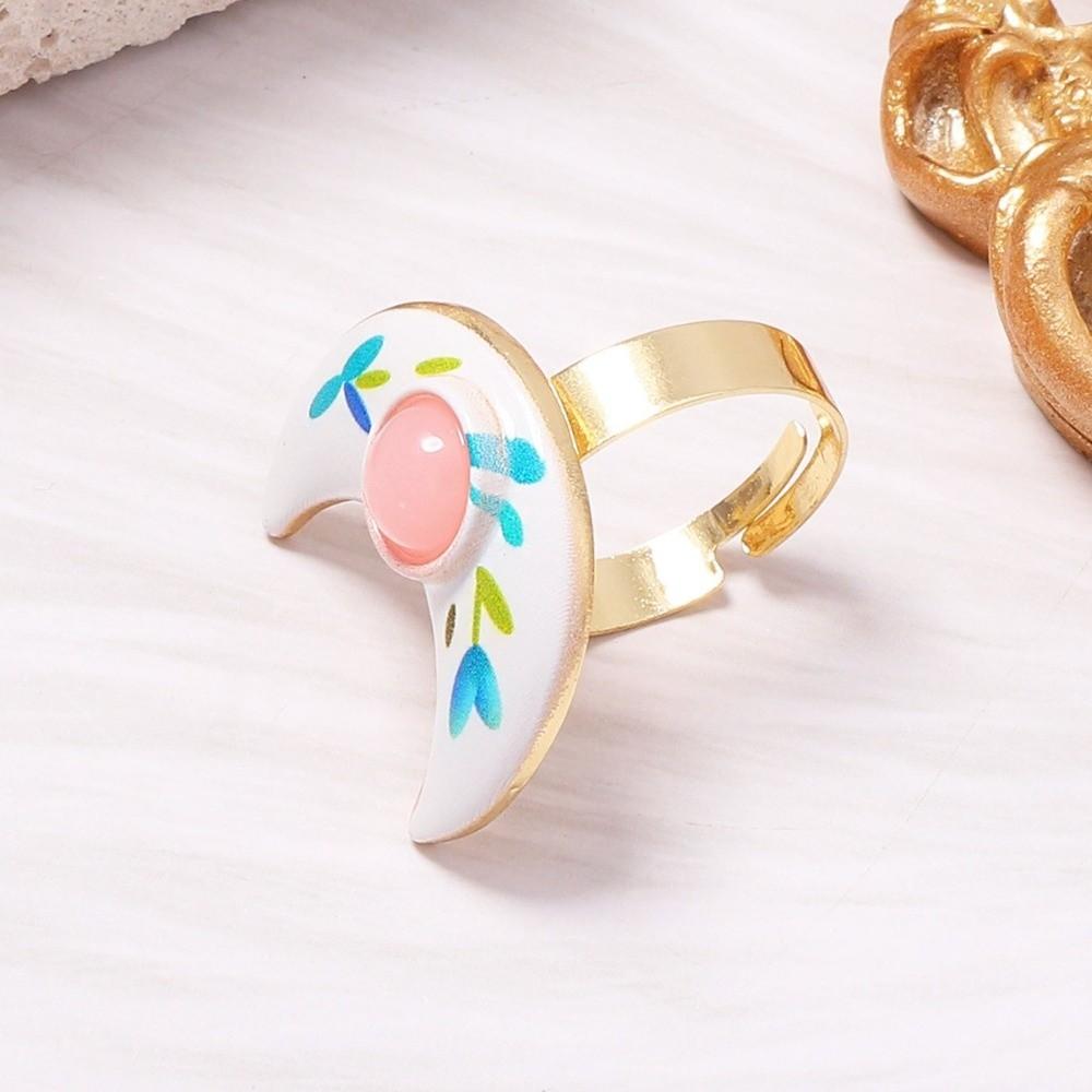 Round Heart Zinc Zinc Alloy Flower Open Ring Crescent Shape Adjustable Ring Party Accessories