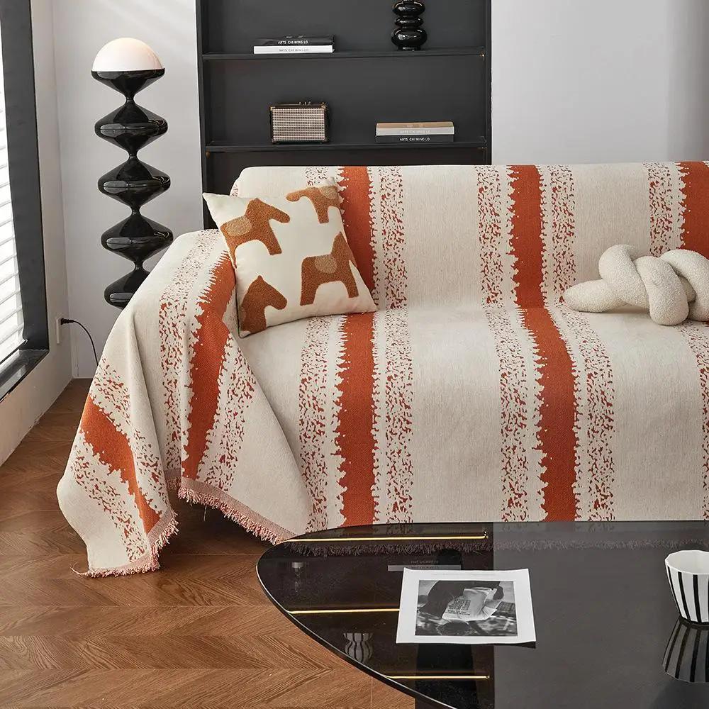 1 шт. Полосатое полотенце для дивана из шенилловой ткани, всесезонные универсальные чехлы для дивана, двухсторонняя тканевая подкладка с защитой от царапин от кошек