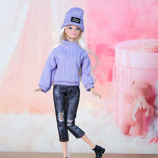 Кукольная одежда, модный мини-компактный свитер с длинными рукавами, декоративная ткань для куклы, 11-дюймовый кукольный костюм со шляпой, подарок