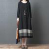 Женское свободное ретро платье с контрастными вставками из хлопка и льна с длинным рукавом