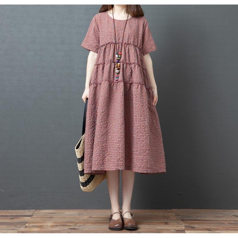 Loose Plus Size Women's Fashion Style Casual Medium Long Short Sleeve Dress