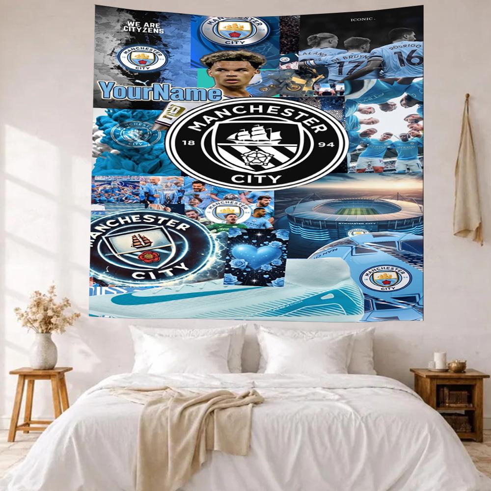 Manchester City Custom Your Name Wall Decor Tapestry Art For Pet Memorial Birthdaywedding Party Backdrop Family Gift