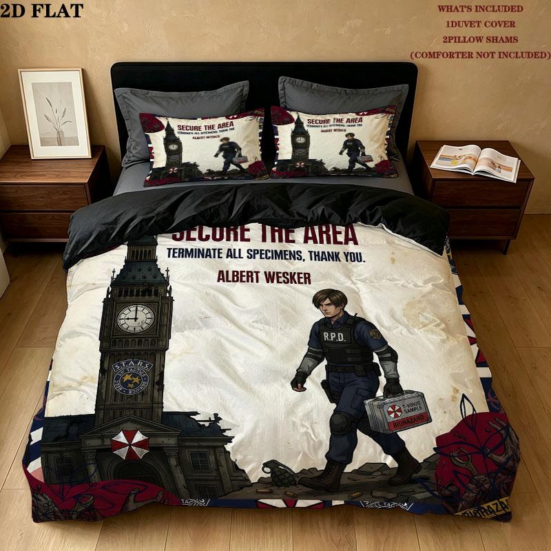 Resident Evil Pattern Bedding Quilt Set Quilt Cover Pillowcase Home Birthday Gift(1 * duvet cover + 2 * pillowcase, without core)