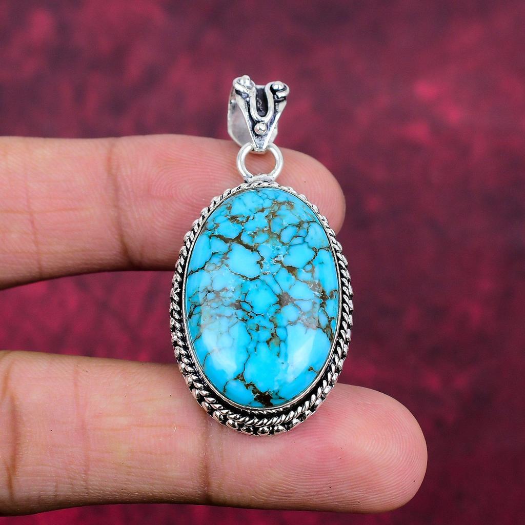 Подвеска из драгоценного камня ручной работы с синей бирюзой, антикварная ювелирная подвеска из стерлингового серебра 925 пробы, для подарка на помолвку