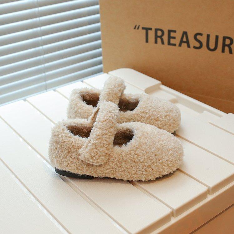 Korean Retro Casual Girls Fluffy Shoes Winter New Children's Shoes Plush Simple Flat Shoes