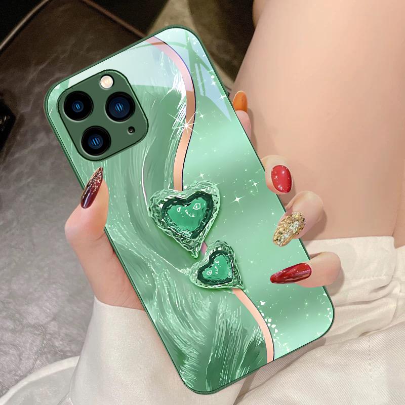 Янтарный Двойная Любовь Для iPhone 16 Pro Max 15 Pro 14 13 12 Mini 11 XS Max XR 7 8 Plu SE 2022 Чехол для телефона из закаленного стекла