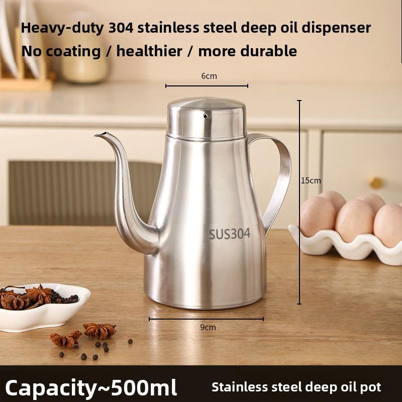 Extra Thick 304 Stainless Steel Oil Dispenser Kitchen Oil Bottle with Filter Non Drip Large Capacity Food Grade