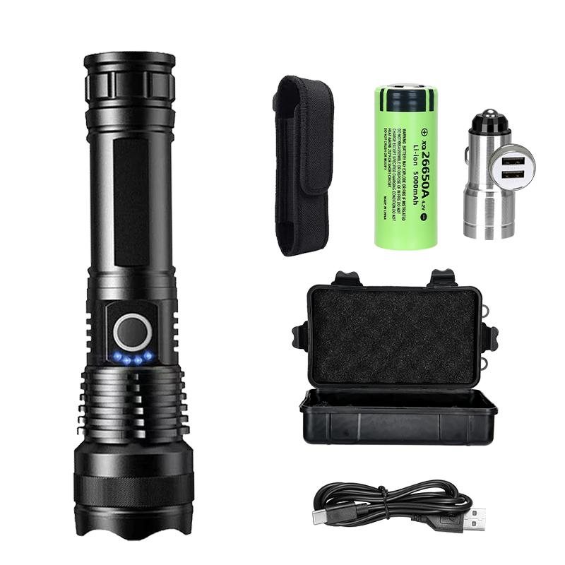 High Power Rechargeable LED Tactical Flashlight Aluminum Alloy Telescopic Zoom Torch Lamp Outdoor Camping Fishing Flashlight