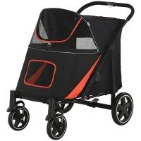 PawHut Foldable Dog Stroller with Zippered Openings and Mesh Windows, 112x65x100 cm, Red and Black
